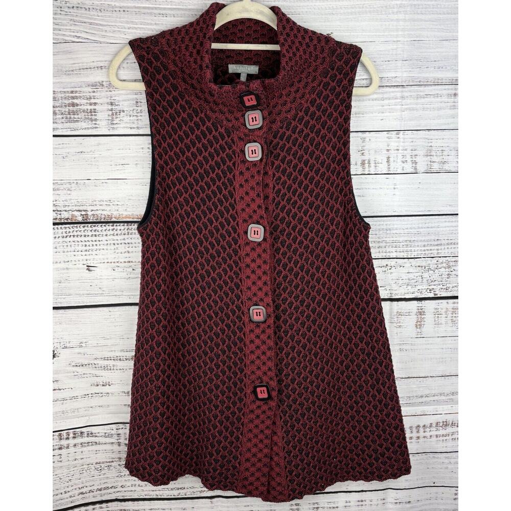 Habitat Womens Size Small Red/black‎ Knit Sweater Vest Blouse Shirt Top Tunic